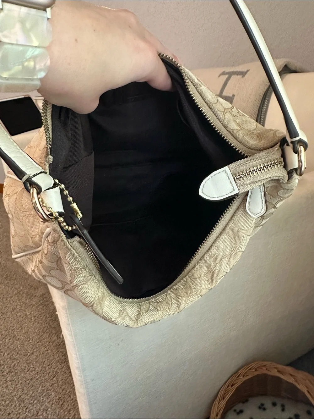 Y2K Coach Beige Signature Canvas Shoulder Hobo